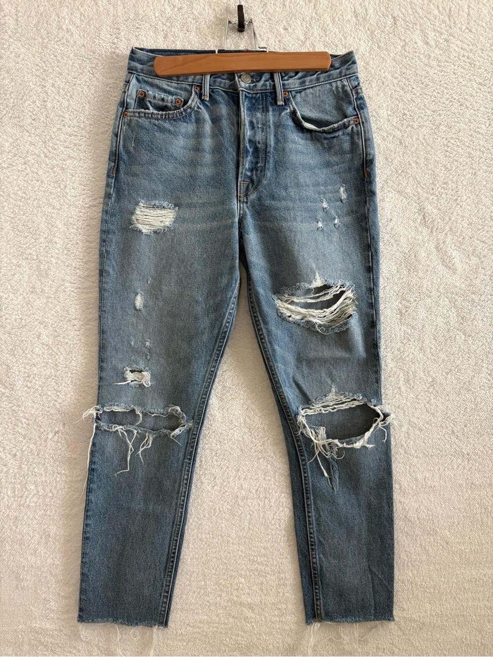 GRLFRND Distressed Karolina High Rise Straight Crop Jeans Size 27